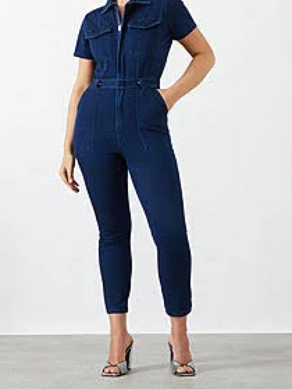 Good American Dark Navy Denim Utility Jumpsuit